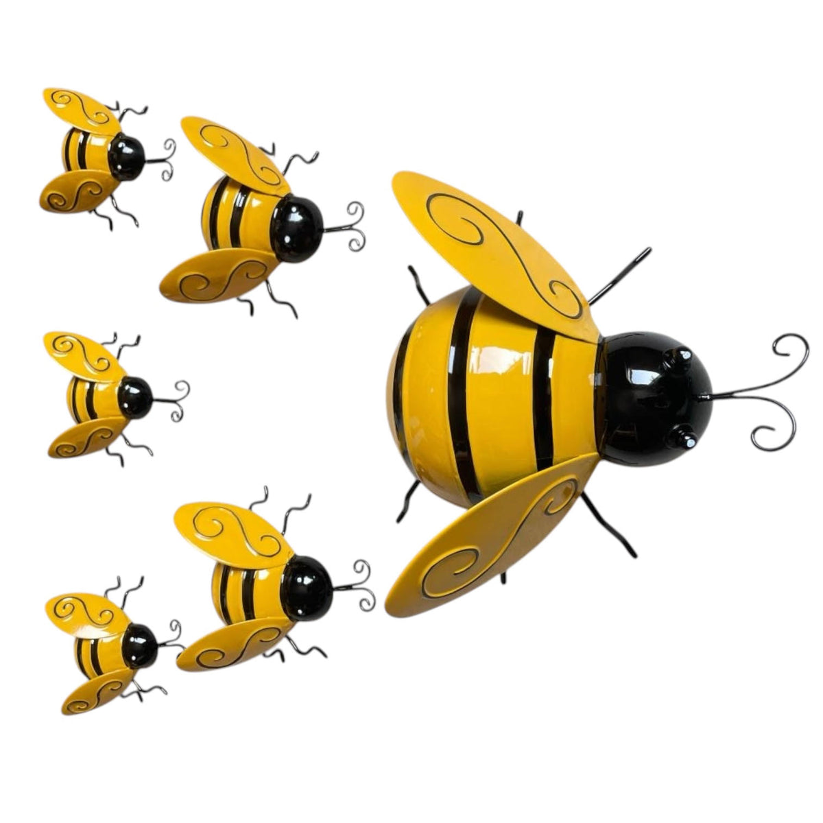 AcaciaHome Metal Bumble Bee Garden Wall Art, Set of 6 – Weatherproof Outdoor Fence Decor, Yellow