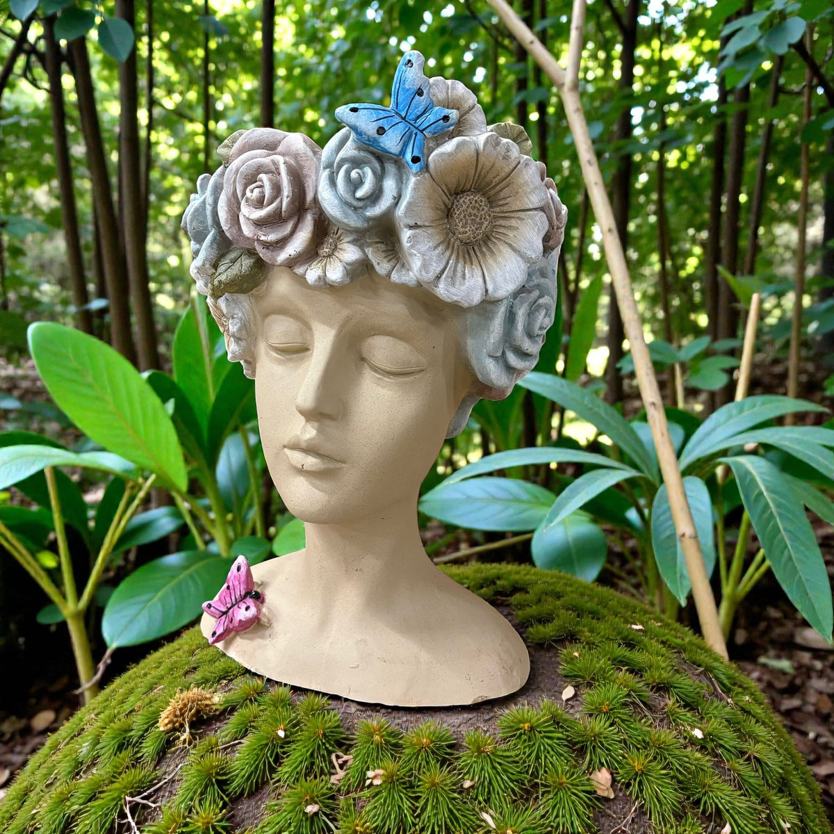 AcaciaHome 42cm Fibreglass Tiki Lady Head Planter – Indoor & Outdoor Garden Ornament