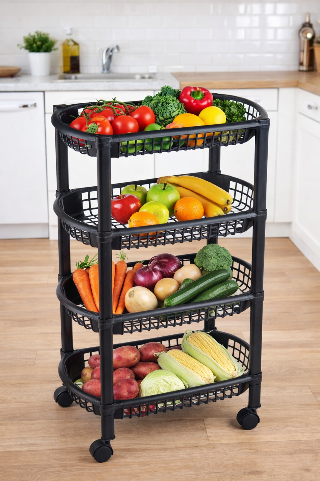 Avilo 4 Tier Rolling Cart – Instant Storage for Kitchen, Bathroom, Utility Room or Garage