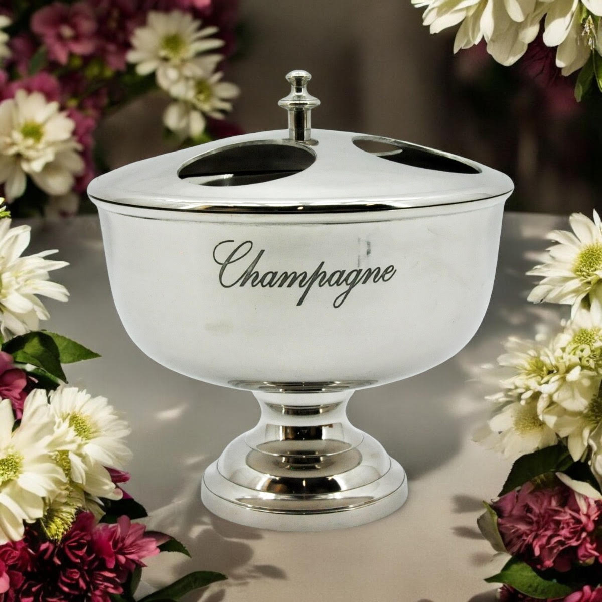 Vintage 32cm Silver Aluminium Ice Bucket with Side Handles – 4-Bottle Wine Cooler for Parties & Home Bars