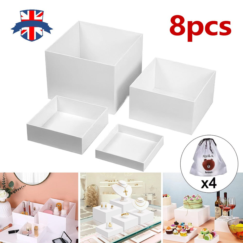 Acrylic Cube Display Riser Set with 4 Nesting Boxes and 4 Storage Bags – Dessert, Cake and Product Stands