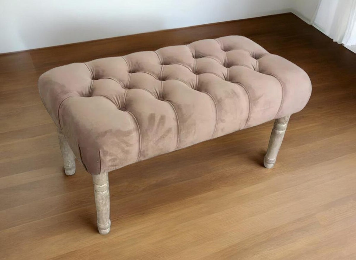 AcaciaHome Modern Cream Window Seat Bench – 80cm Padded Fabric Bed End Footstool with Solid Wood Legs