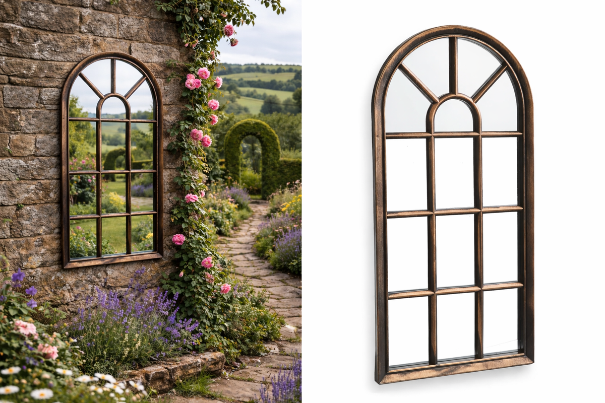 Outdoor Arched Mirror – Brown