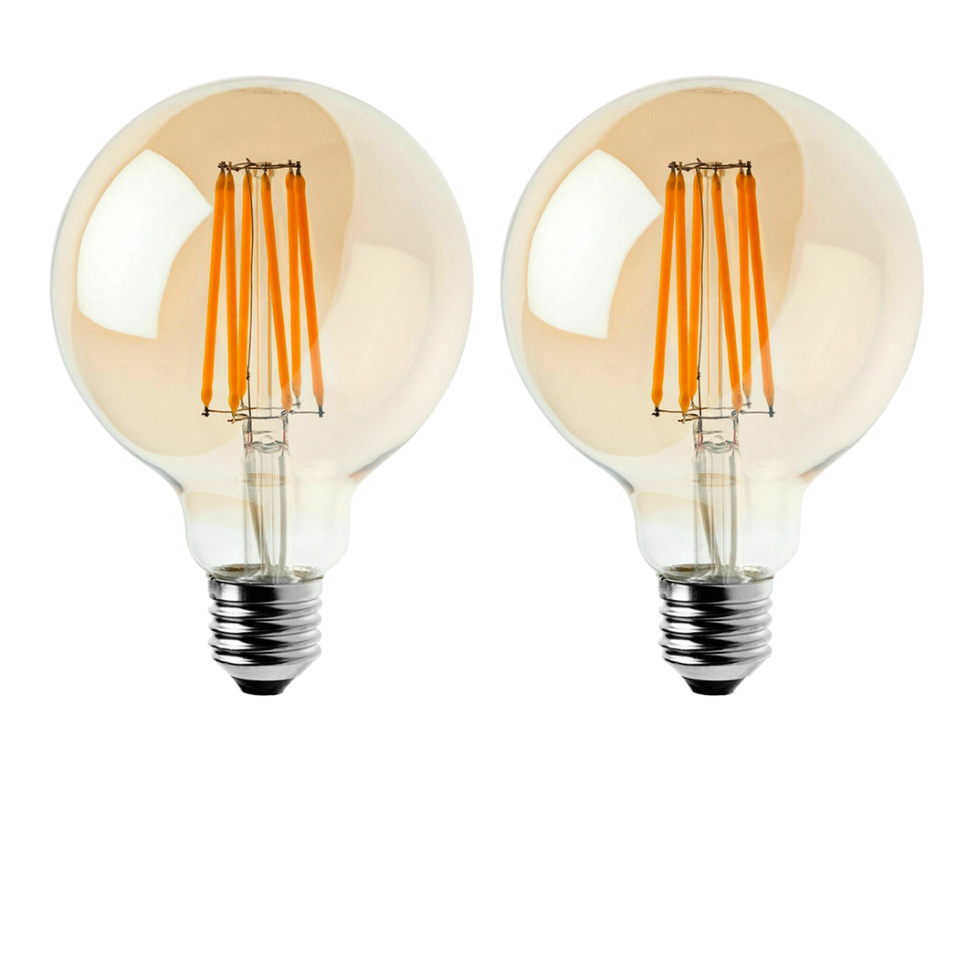 Ledsone 2 Pack E27 Dimmable LED Edison Filament Bulbs, 8W 800lm 2700K – Vintage Amber Glass G95, Warm White