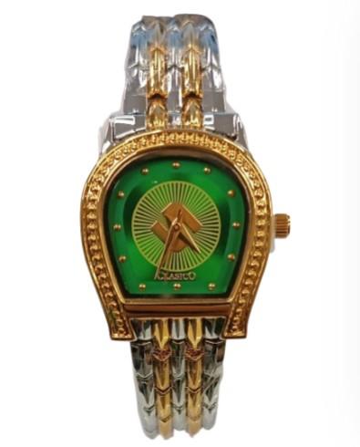 Clasico Ladies Bling Water Resistant Watch – Green Dial, Two-Tone Metal Bracelet