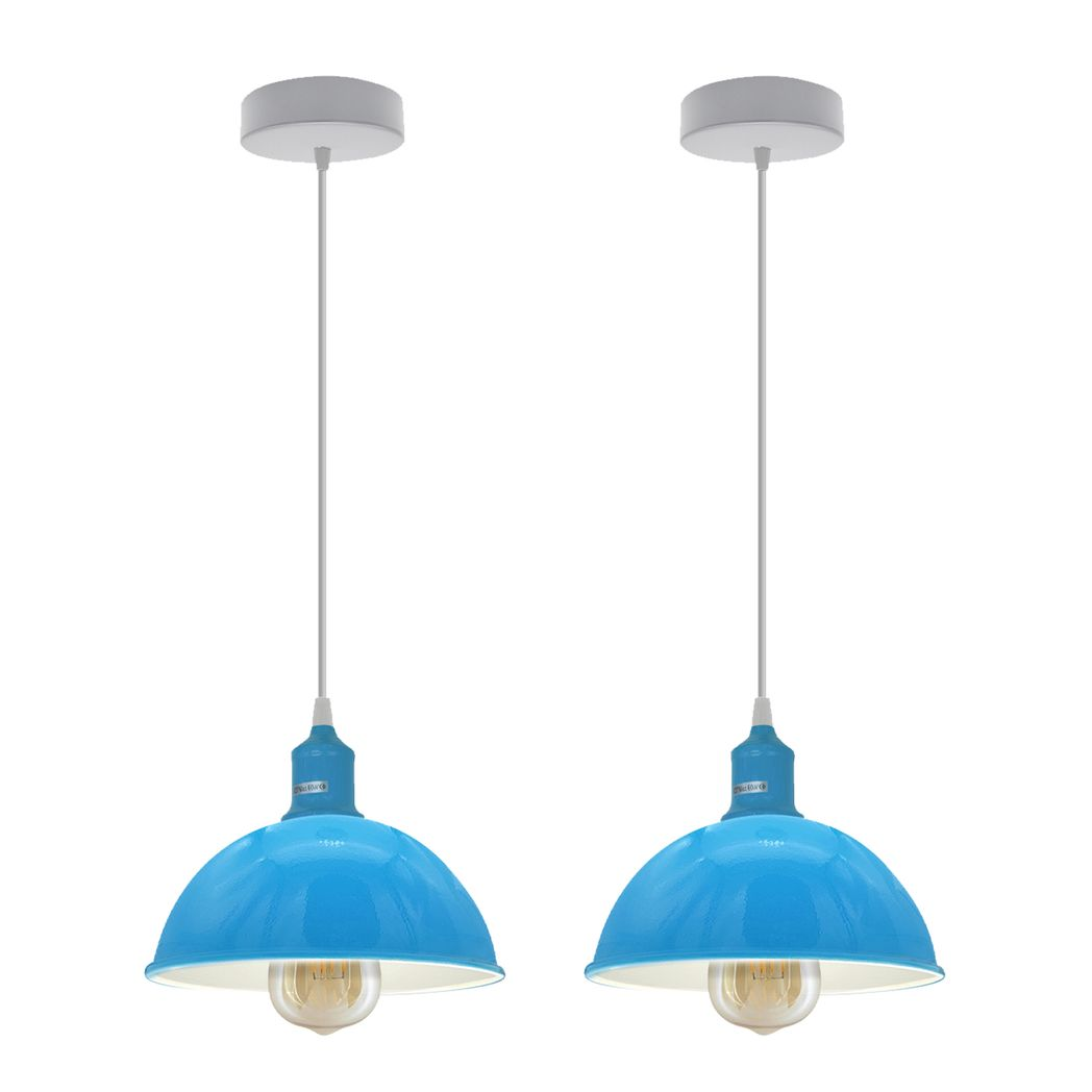 Blue Dome Metal Pendant Shades, 21cm – 2 Pack