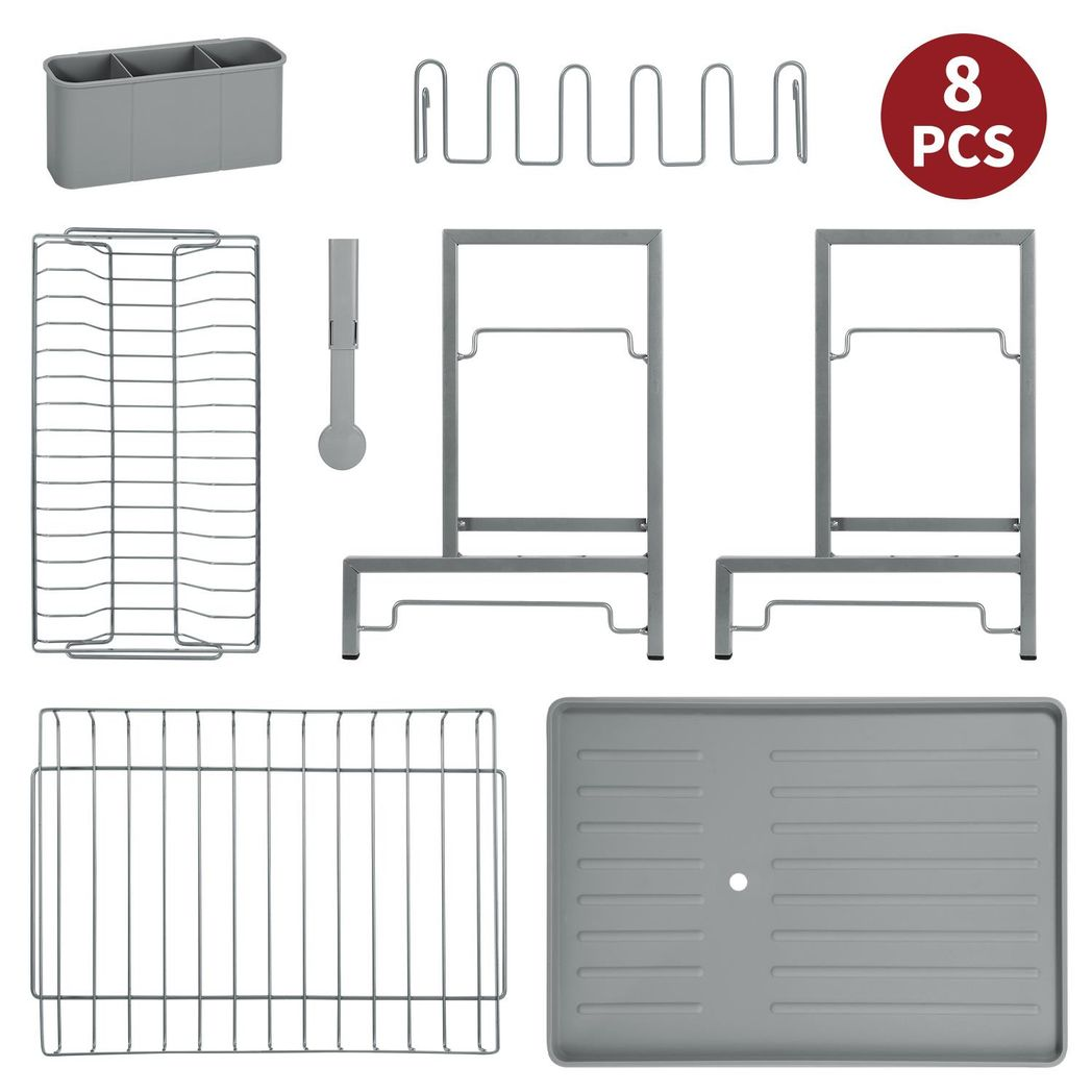 Vinsani 2-Tier Detachable Dish Drainer – Space-Saving Vertical Kitchen Drying Rack, Grey