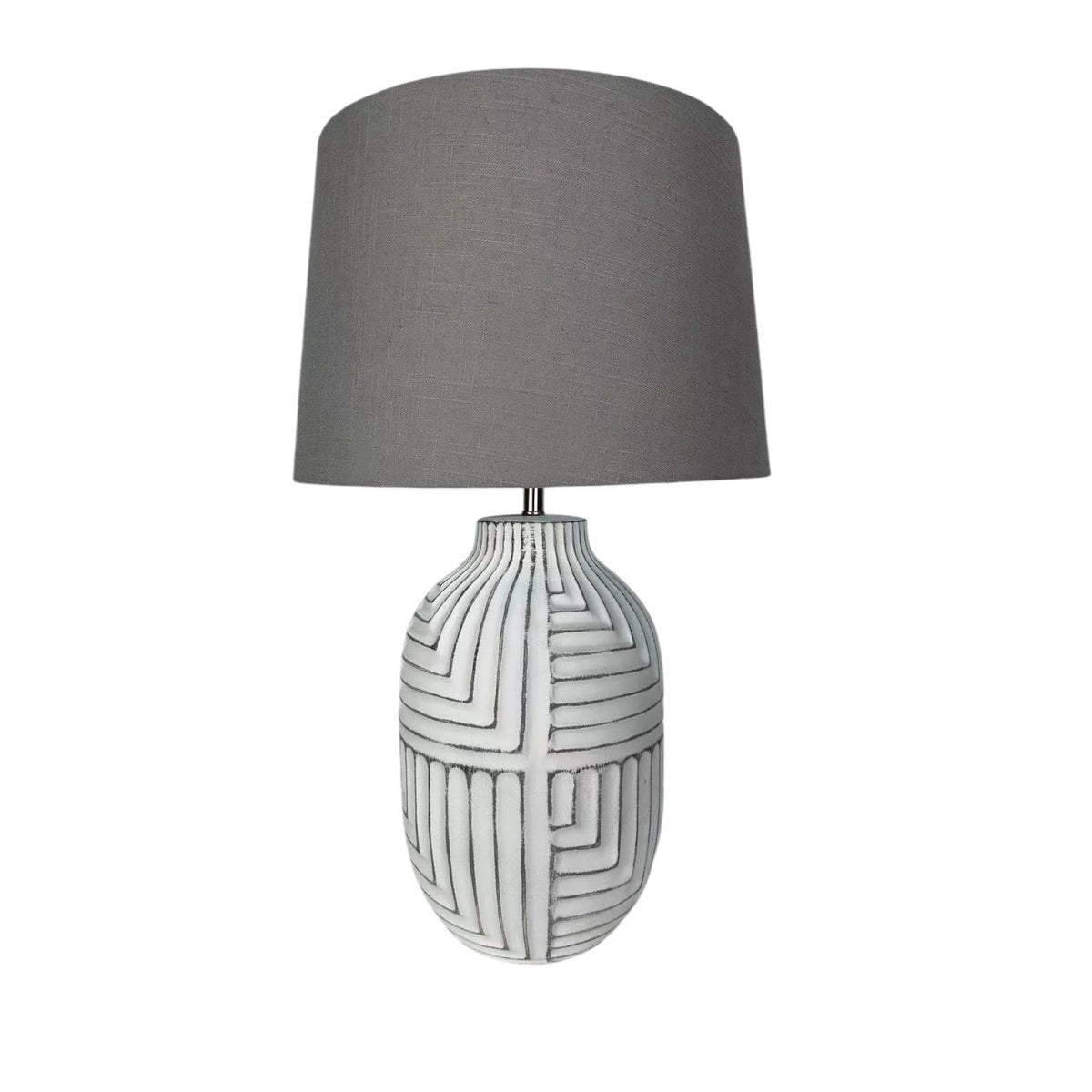 Oriental Floral Ceramic Table Lamp with Drum Shade – Large 50cm Hallway Lamp for Living Room or Bedroom, Stone Look