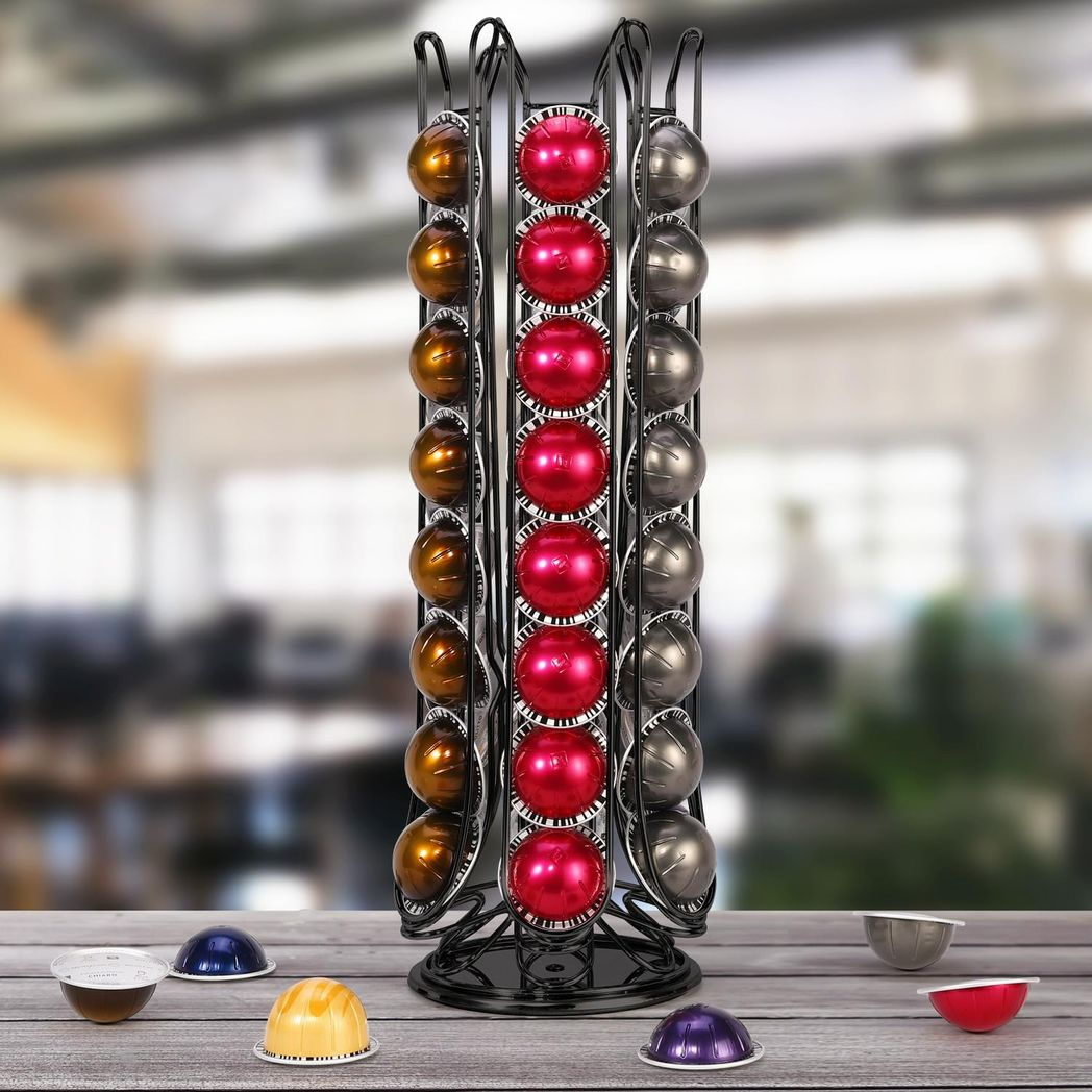 Vinsani 48 Pod Coffee Capsule Stand with 6 Wells – Organised Coffee Pod Holder, Black