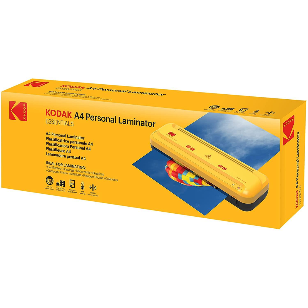 KODAK A4 Laminator with Fast Warm-Up & One-Touch Operation – Home, School & Office Use, Yellow/Black