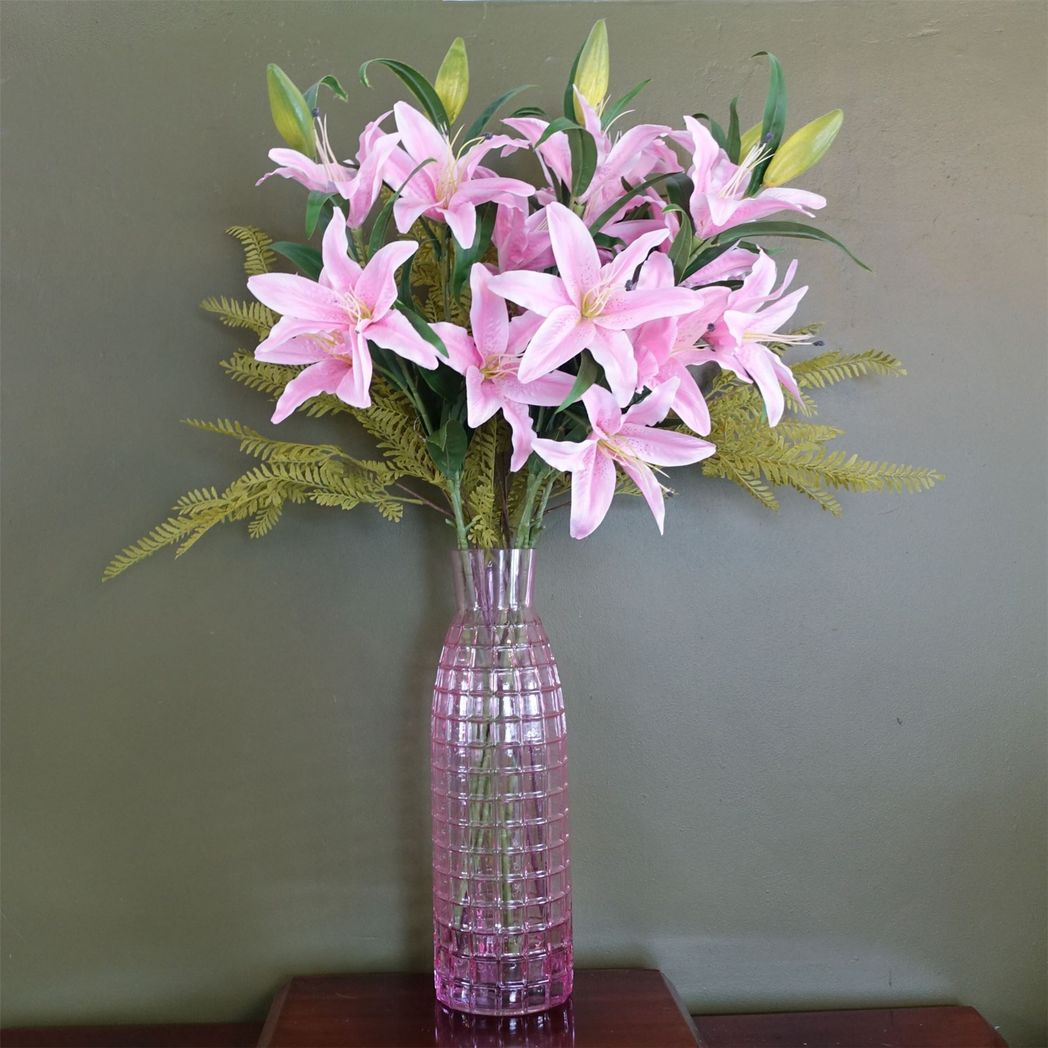 49cm Tall Pink Square Glass Vase – Statement Floral Display, Pink