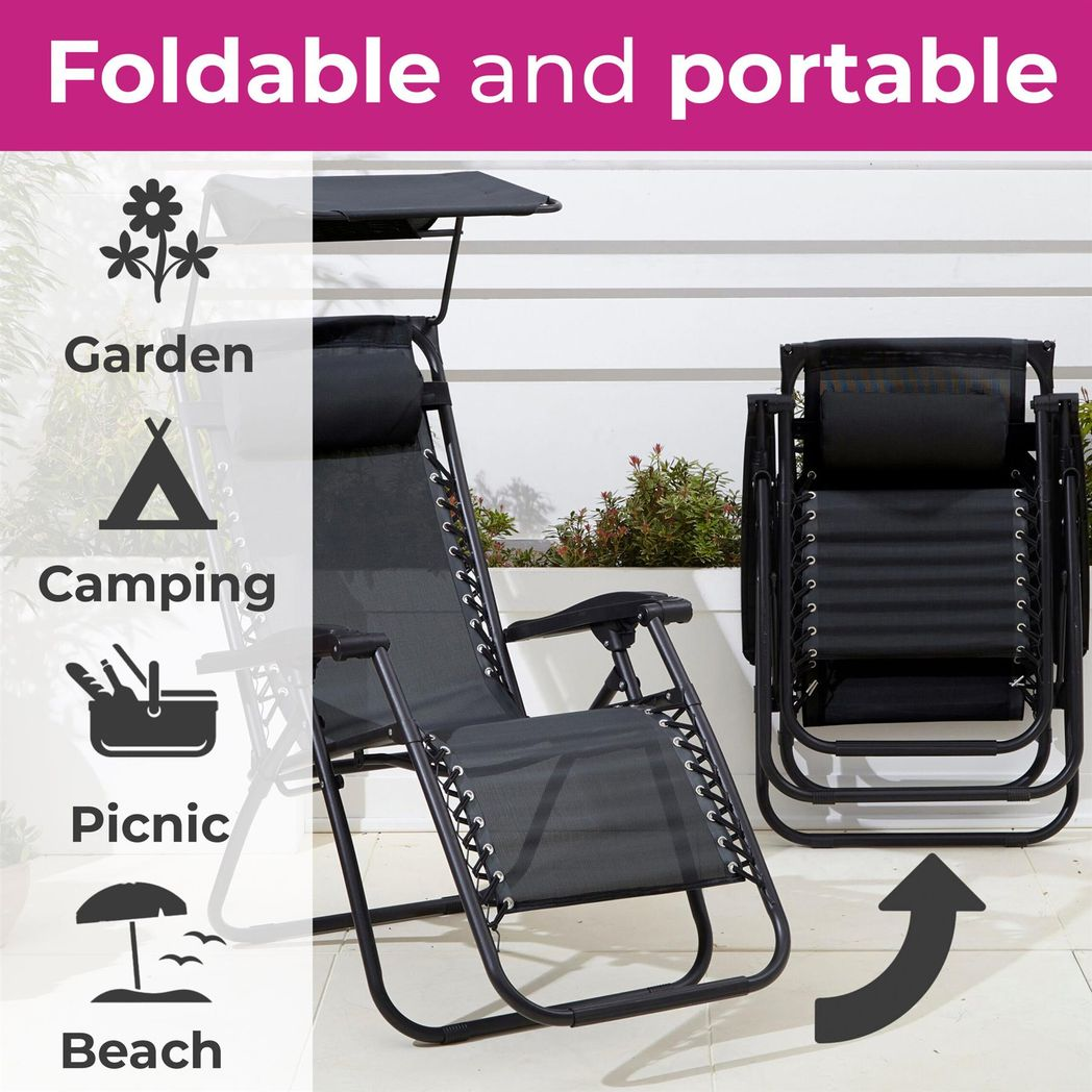 Neo 3-Piece Zero Gravity Chair Set with Side Table & Cup Holder – Folding Garden Loungers, Black