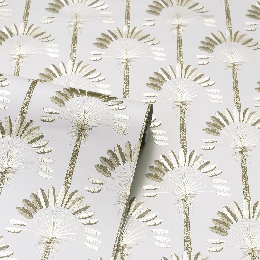 Arthouse Palm Palace Wallpaper with Metallic Gold Palms – Luxurious Exotic Colonial Style, Cream & Gold
