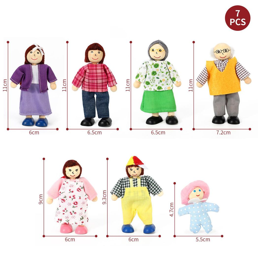 SOKA Big Family Doll House Figures Set with 7 Flexible Dolls – Grandparents, Parents and Kids