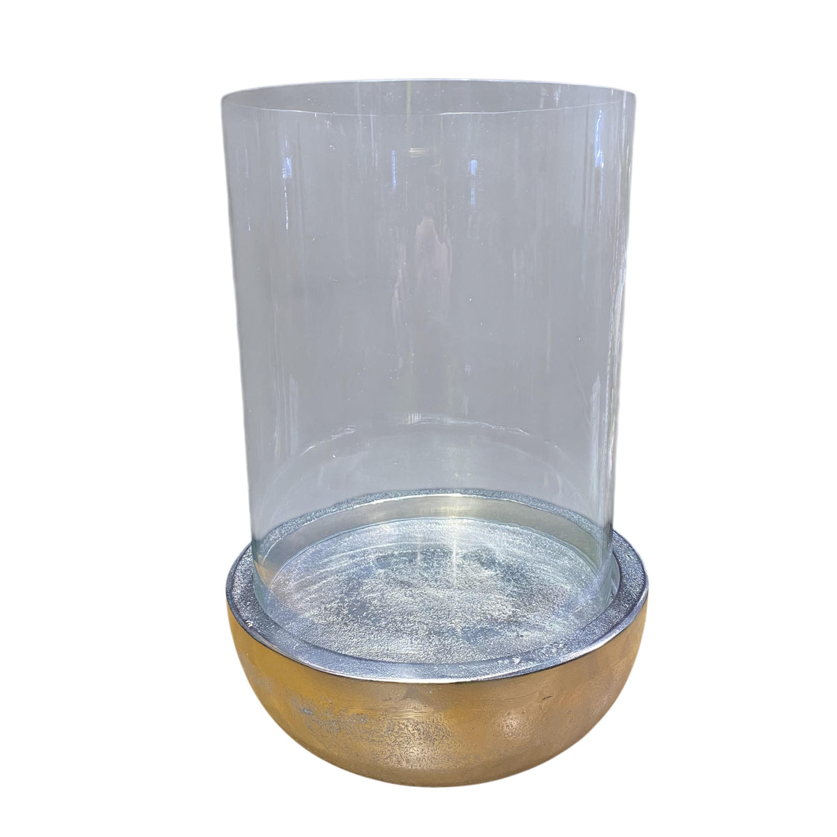 Silver Chrome Hurricane Candle Holder, 32cm – Wood, Metal & Glass Centrepiece for Pillar Candles