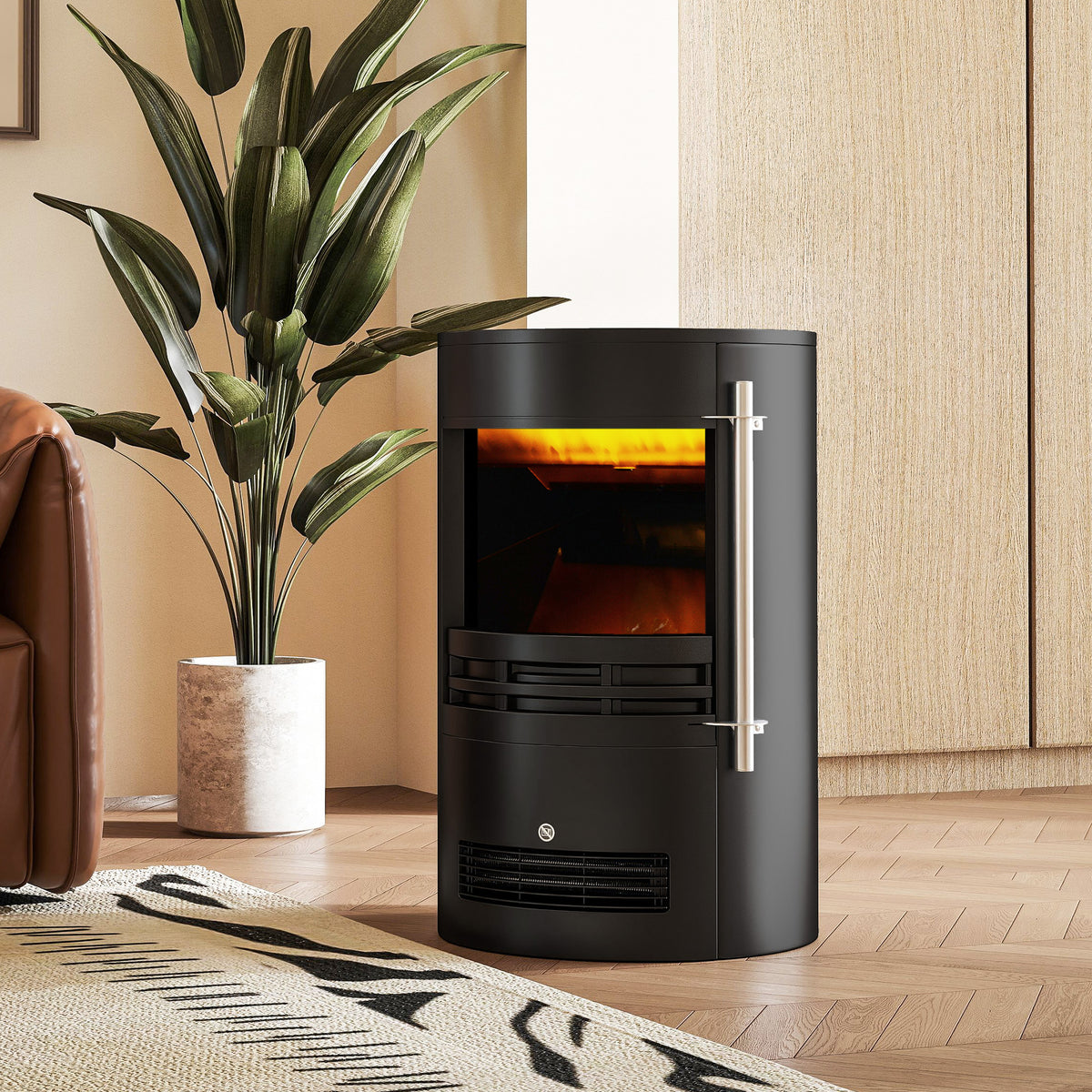 HOMCOM Electric Fireplace Heater with LED Flame Effect, 900W/1800W – Adjustable Thermostat, Black