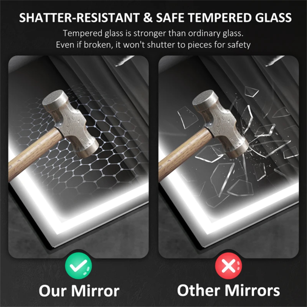 Home&Me LED Bathroom Mirror 80 x 60cm with Bluetooth Speaker, Clock & Demister – Silver, Dimmable