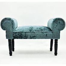 AcaciaHome Crushed Velvet Window Seat Bed End Chaise Lounge with Padded Armrests, Light Blue