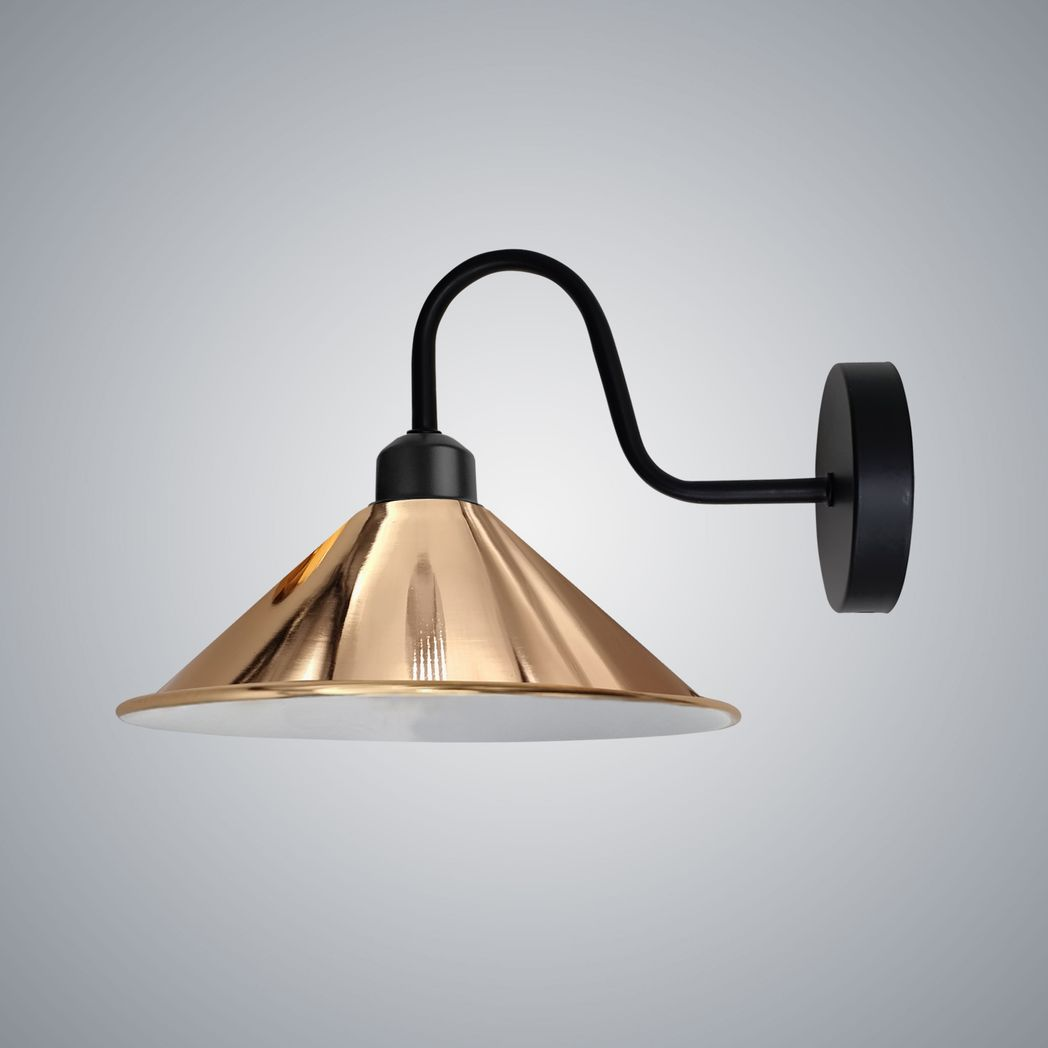 Vintage Swan Neck Wall Light with Cone Shade and E27 Socket – Dimmable Indoor Wall Sconce, Rose Gold