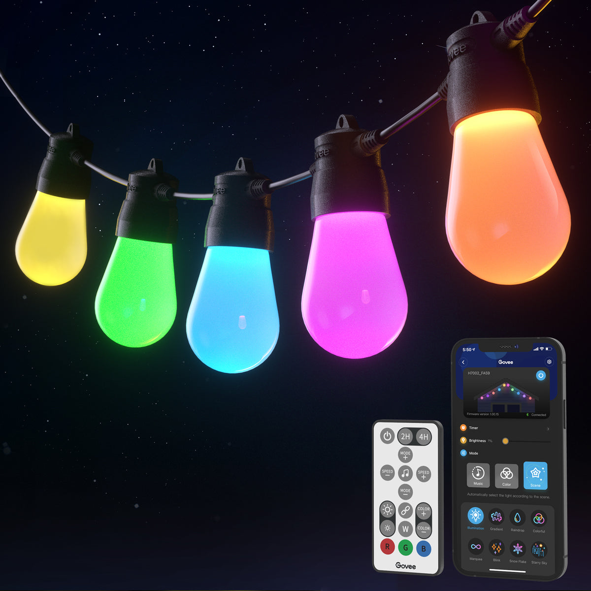Govee RGBIC Smart Outdoor Lights 15m – Colour Changing, Dimmable, App & Voice Control, Weather Resistant