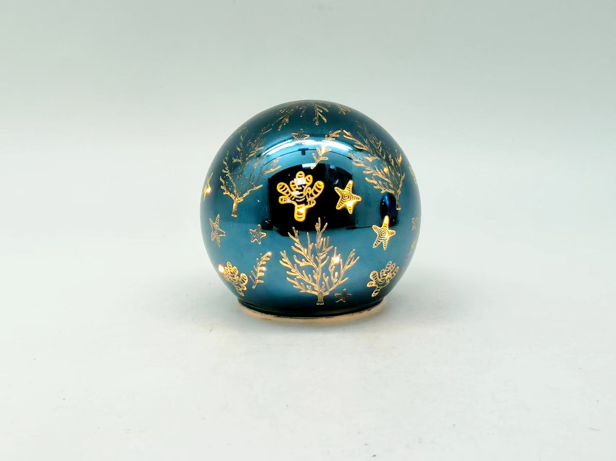 Avilo Enchanted Turquoise Glow Orb with Sea Bed Motif and Soft Yellow Glow – Bedside & Mantel Decor Light