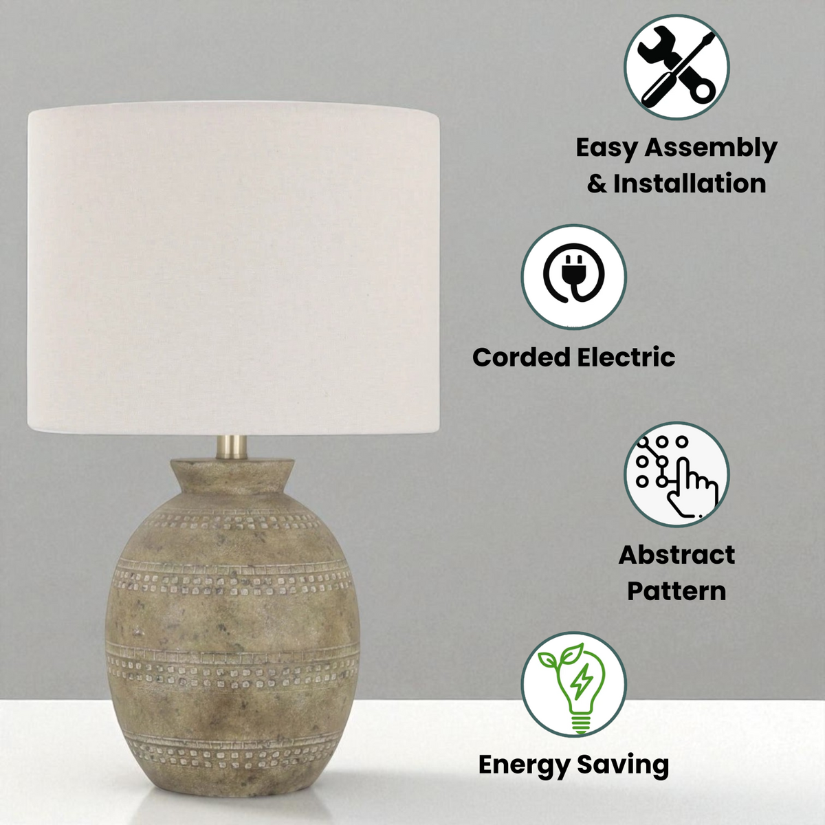 AcaciaHome Traditional Ceramic White Table Lamp with Fabric Shade – Soft Bedside Lighting for Bedroom, Living Room or Office