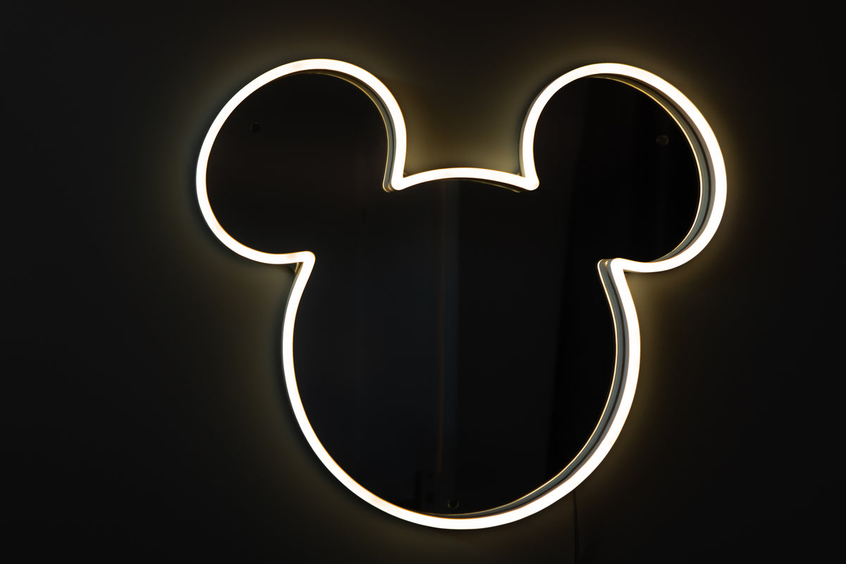 YELLOWPOP Disney Mickey Mouse Face LED Neon Sign – USB Powered Wall or Shelf Light, White Glow