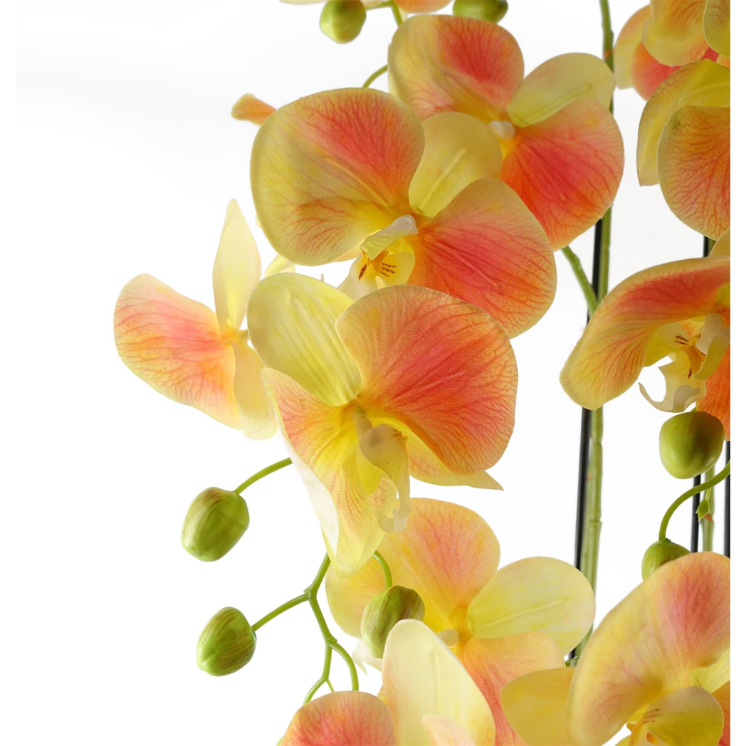 Botanik 110cm Large Artificial Yellow Peach Orchid Plant with 41 Real Touch Flowers – Wired Stems, Weighted Pot