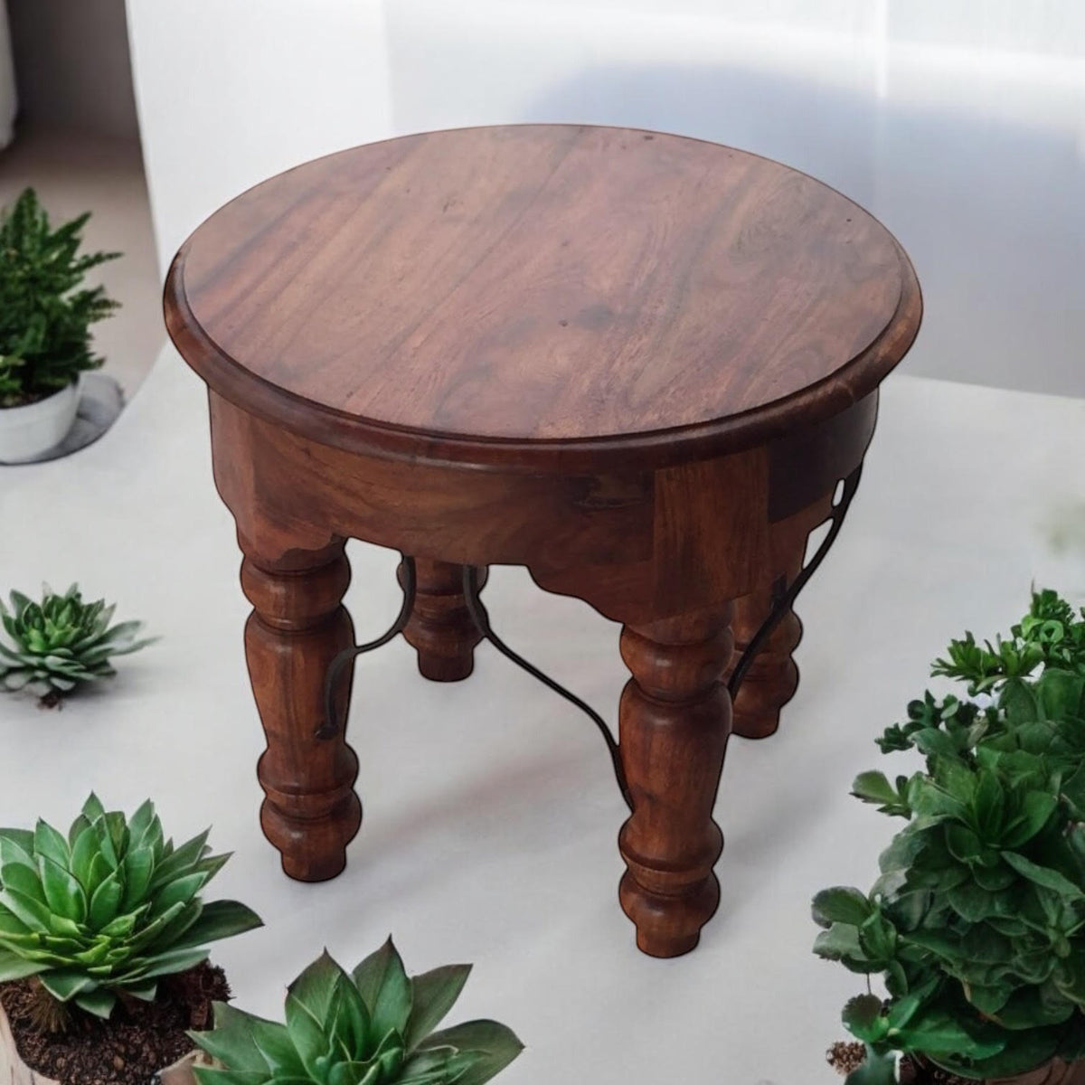 AcaciaHome Round Wooden Dining Table – Classic Design for Dining, Kitchen or Living Room, Deep Brown