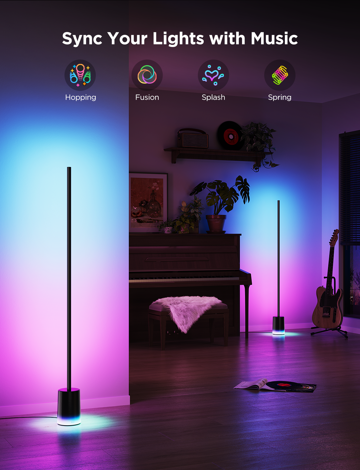 Govee Smart RGB Floor Lamp with Matter Support, App & Voice Control, 60+ Scene Modes & Music Sync – Black