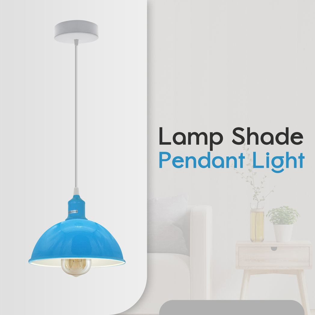 Blue Dome Metal Pendant Shades, 21cm – 2 Pack