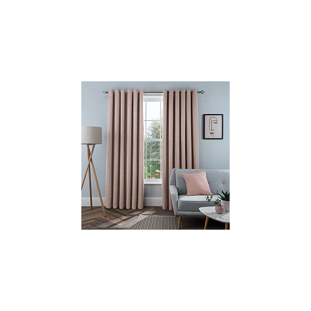 Sleepdown Linen Look Blackout Eyelet Curtains, 46 x 54in – Thermal Luxury Woven Texture, Blush