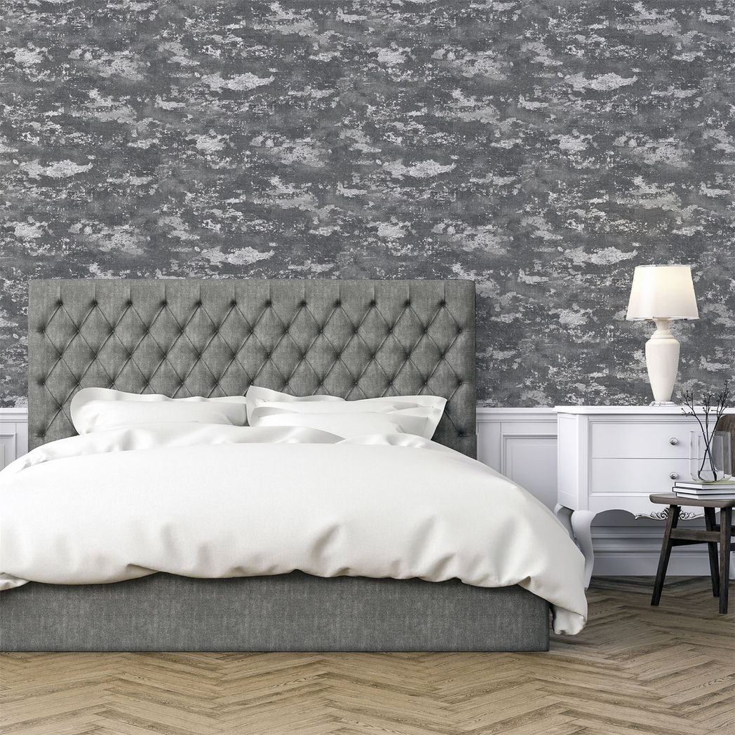 Arthouse Patina Heavyweight Vinyl Wallpaper with Metallic & Glitter Effects – Paste the Paper, Grey and Silver