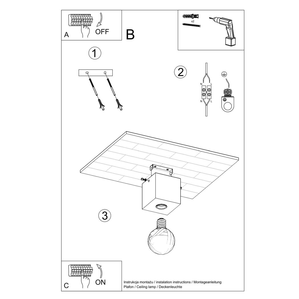 Sollux Lighting Ariz Concrete Ceiling Light with E27 Fitting – Industrial Design, Grey