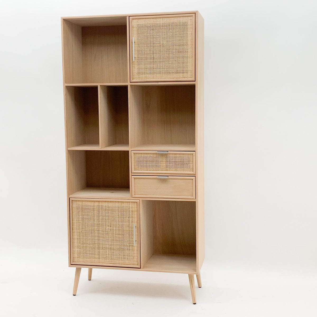 MSL 189cm Wooden Display Cabinet with Glass Shelves & Doors – Light Brown