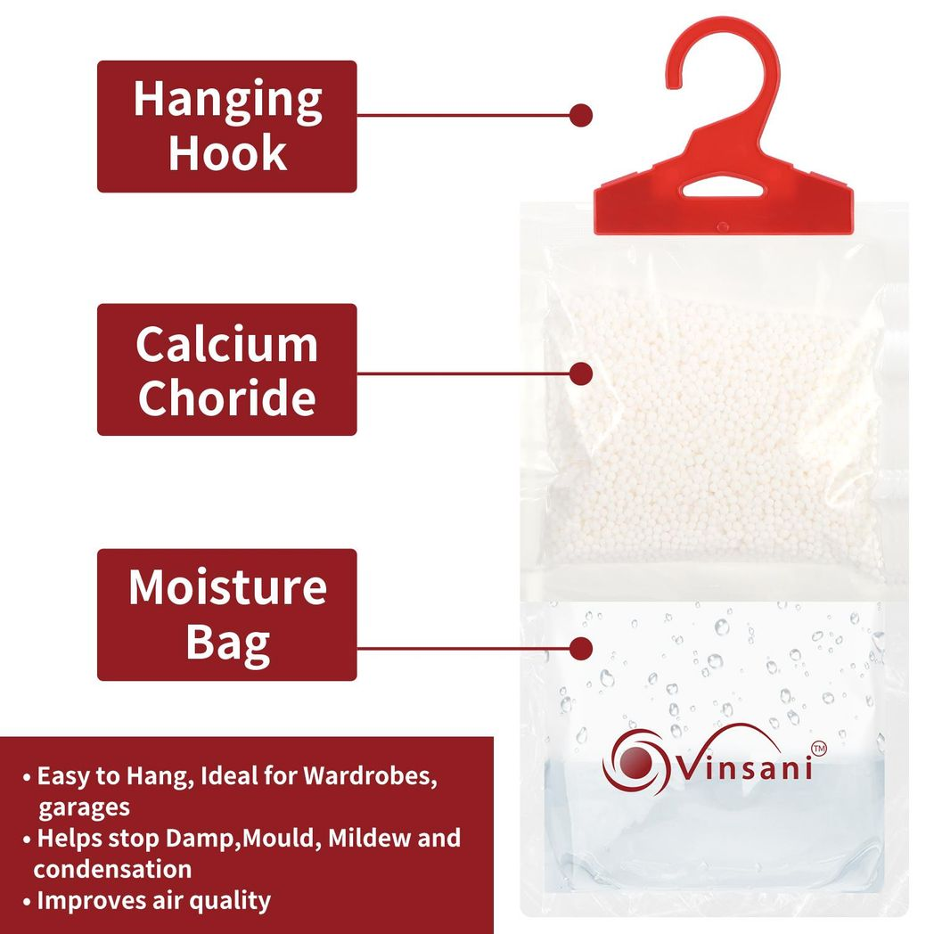 Vinsani 12 Piece Hanging Dehumidifier Bags with Hydrophilic Crystals – Moisture Absorbers for Damp