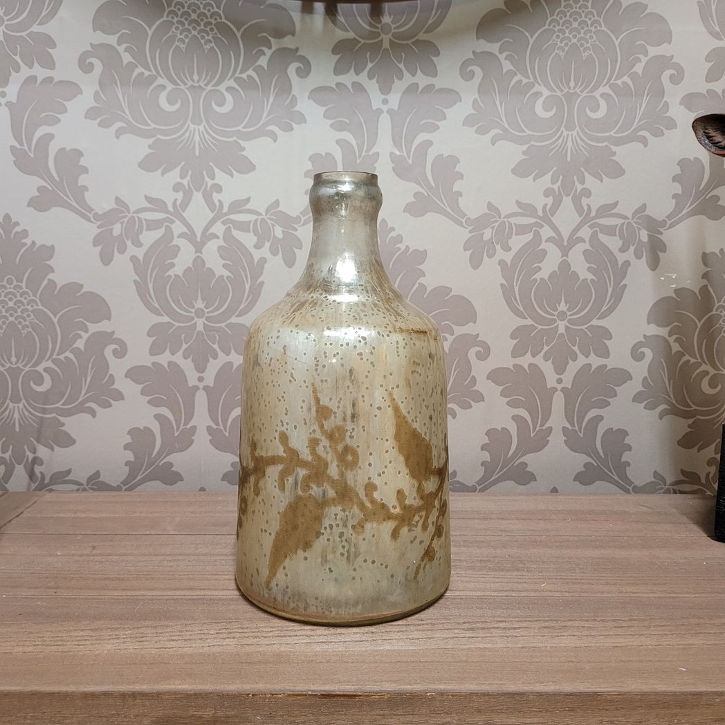 Rustic Silver and Gold Decorative Bottle Vase for Fresh or Dried Flowers – Home Décor and Gift Idea