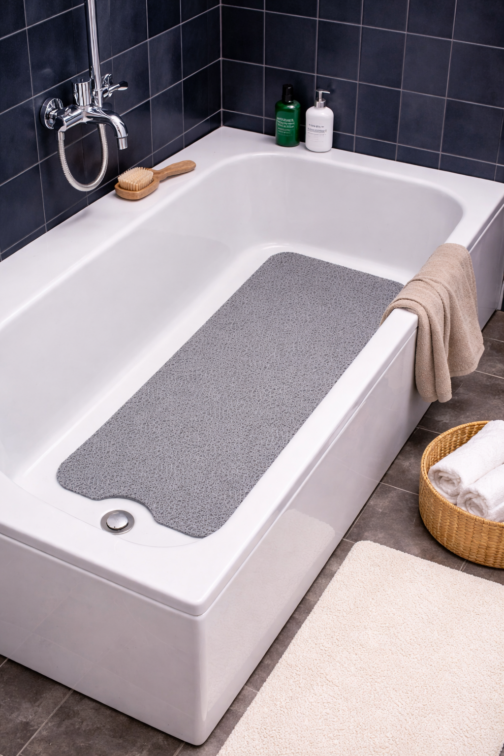 Textured Loofah Effect Bathtub Mat with Slip-Resistant Base – Exfoliating, Quick-Drying Shower Mat