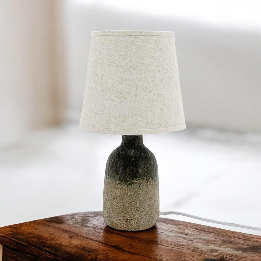 AcaciaHome Grey Two-Tone Ceramic Table Lamp with Drum Shade – 40cm Bedside & Desk Lighting