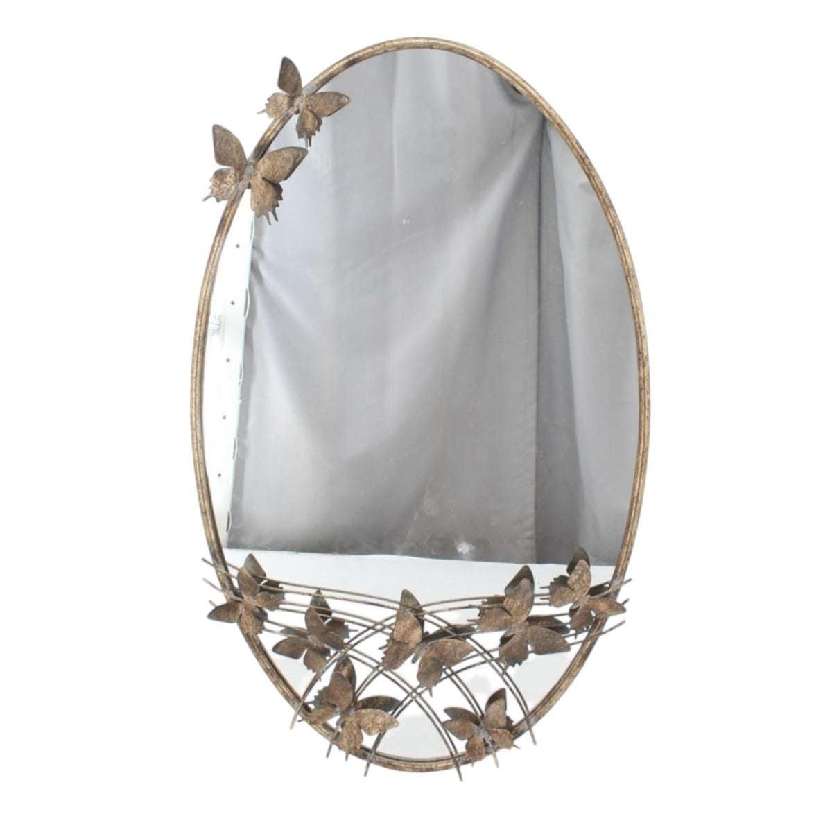 Ornate Butterfly Wall Mirror – Shabby Chic Rustic Gold Metal & Glass Frame for Bedroom, Living Room & Hallway
