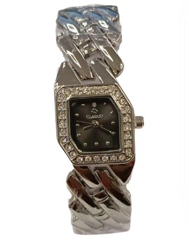 Clasico Ladies Bling Bracelet Watch – Black Dial, Silver Metal Strap, Water Resistant