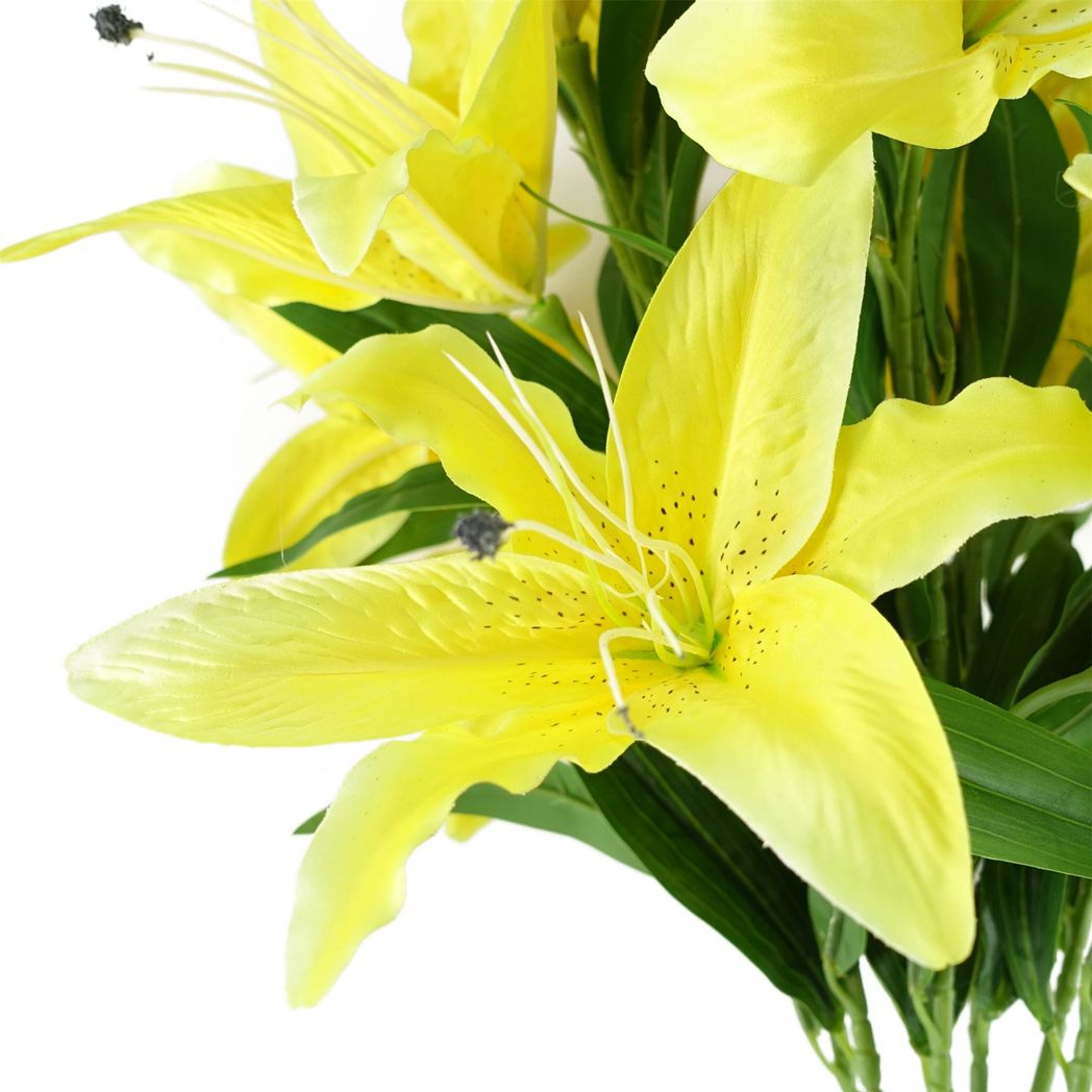 Leaf Large Artificial Lily Stems, Pack of 6 x 100cm with 18 Silk Flowers – Yellow