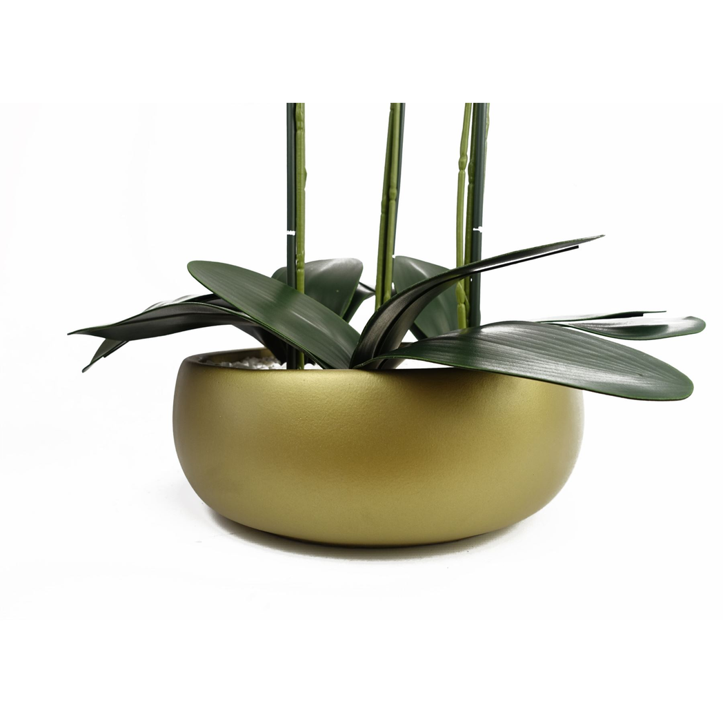 60cm Artificial Pink Orchid – Gold Ceramic Planter