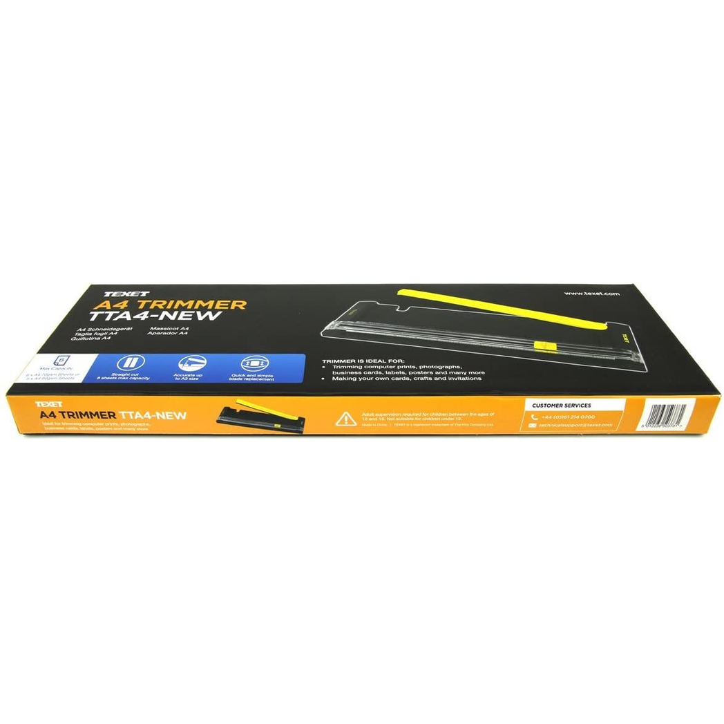Texet A4 Paper Trimmer, 377 x 125mm – 6 Sheet Straight Cut Cutter with Quick Blade Replacement