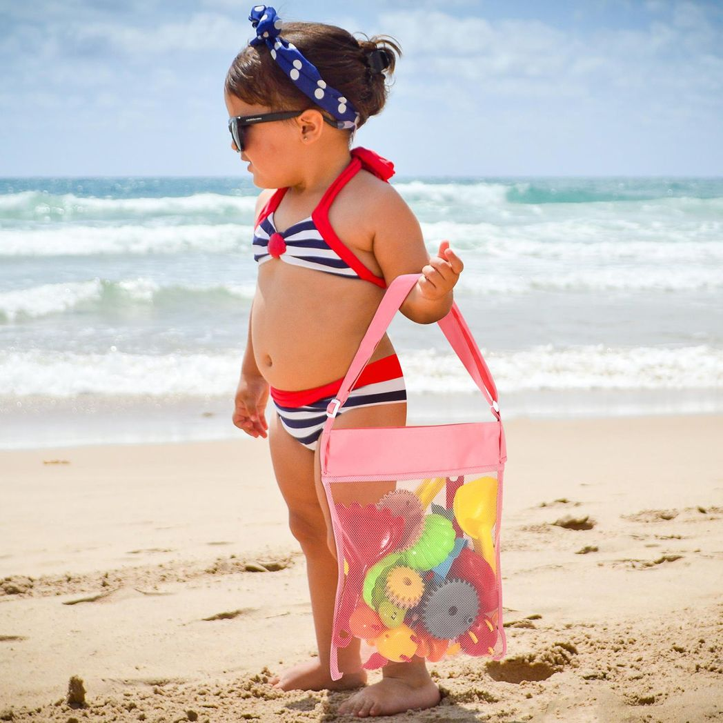 Vinsani Set of 4 Mesh Beach Bags with Sand-Shedding Design – Durable Beach Gear for Family Days Out