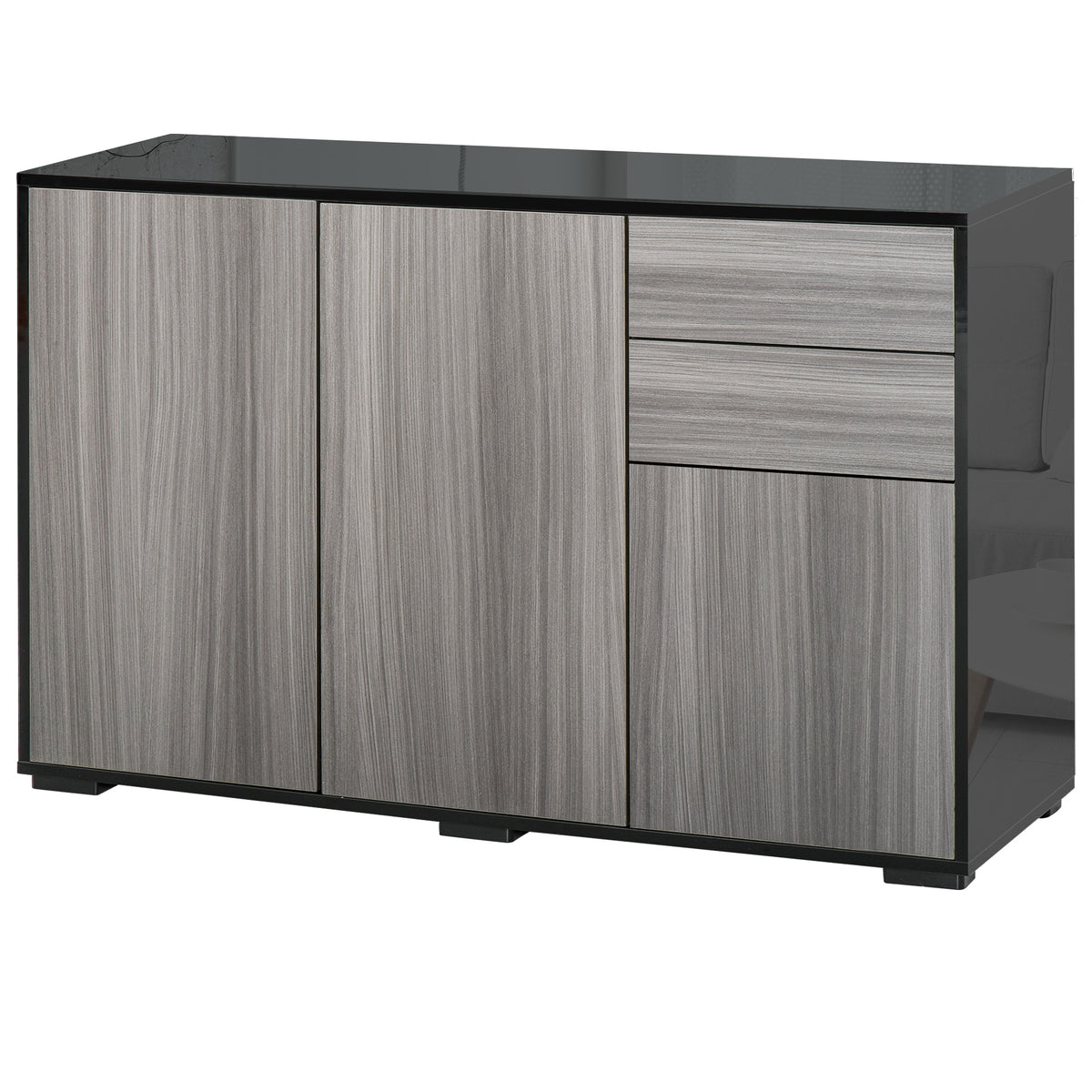 Gloss & Matte Side Cabinet with 2 Doors & 2 Drawers – Home Office Storage, Grey & Black