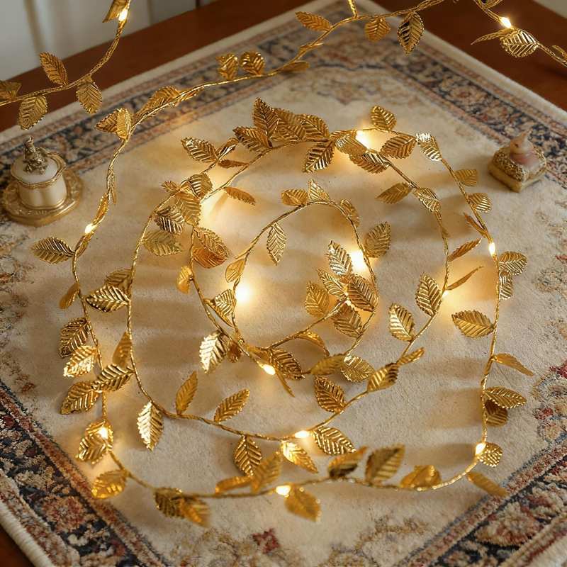 Avilo 4m Battery Operated String LED Lights with 40 Warm White LEDs – Gold Leaf Garland Decor