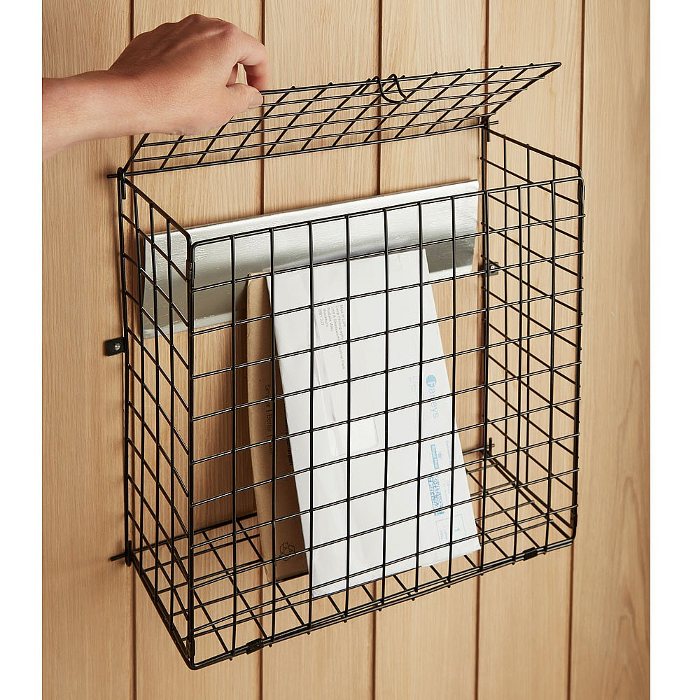 Avilo Metal Letter Cage for Front Door – Flip-Up Lid Mail Catcher Behind Letter Box