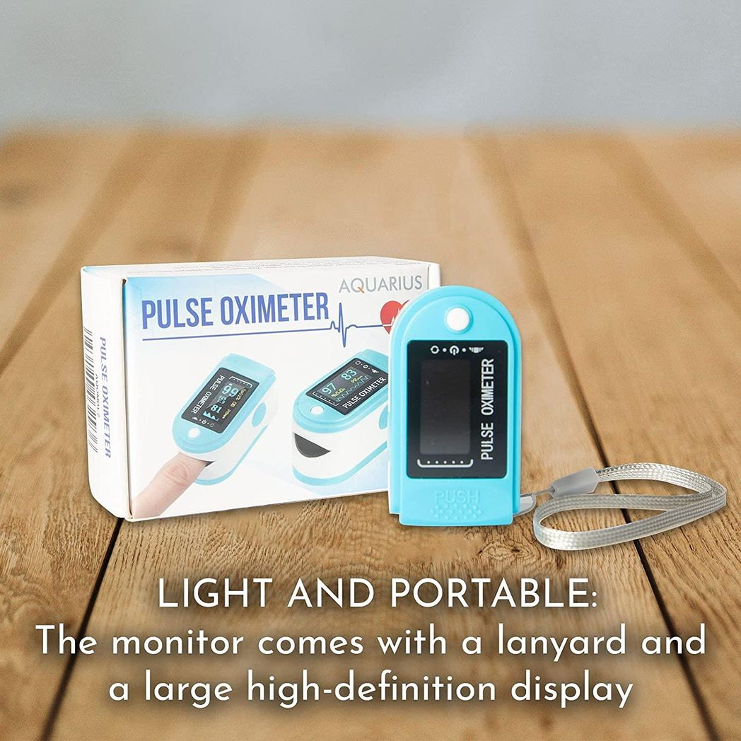 Aquarius Finger Pulse Oximeter V2 with SpO2 & Heart Rate Readings, Lanyard & Case – FDA Approved, Blue
