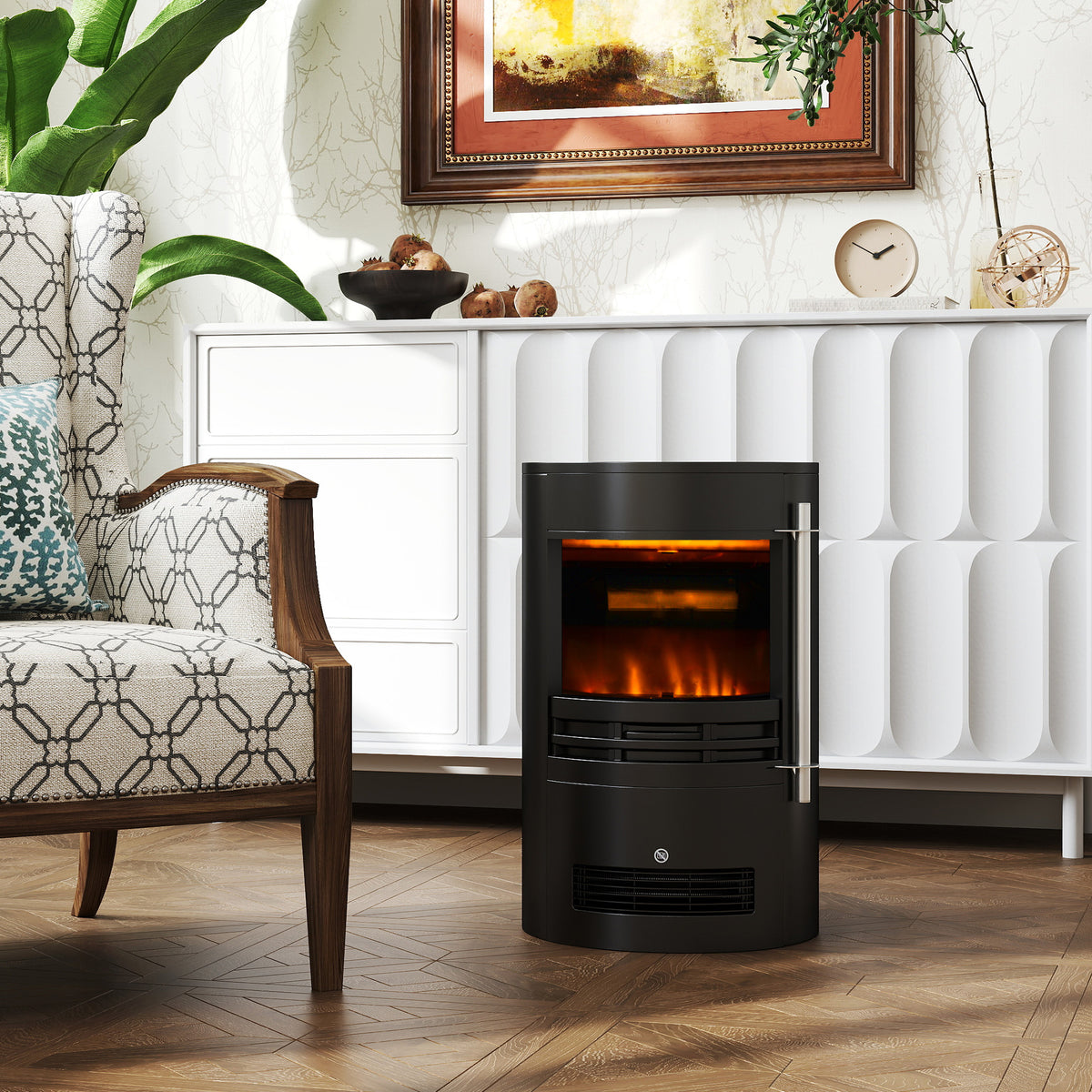 HOMCOM Electric Fireplace Heater with LED Flame Effect, 900W/1800W – Adjustable Thermostat, Black